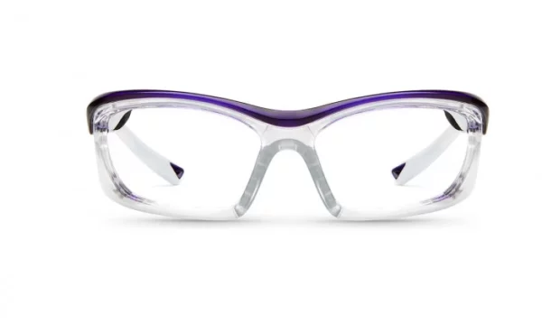 On Guard 220SDD purple and white plastic safety glasses with side shields