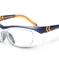 On Guard 225S blue and orange plastic safety glasses with side shields