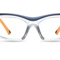 On Guard 225S blue and orange plastic safety glasses with side shields